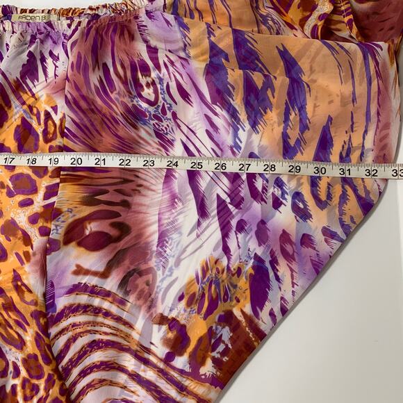 ARDEN B Orange Purple Leopard Print Off the Shoulder Short Sleeve Blouse Medium - Picture 7 of 8